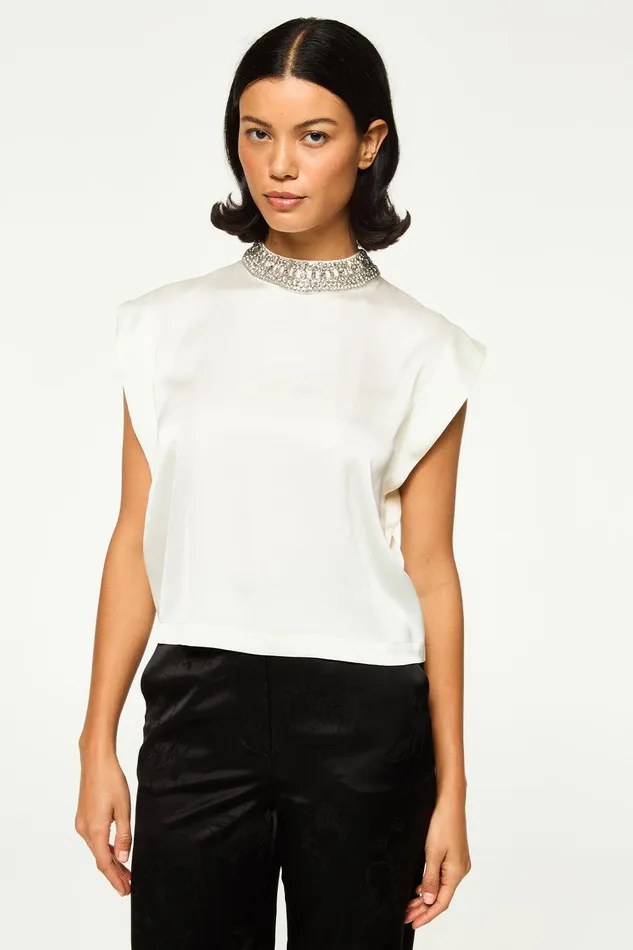 Women MISA Los Angeles Matching Sets RILEY TOP Black Satin
