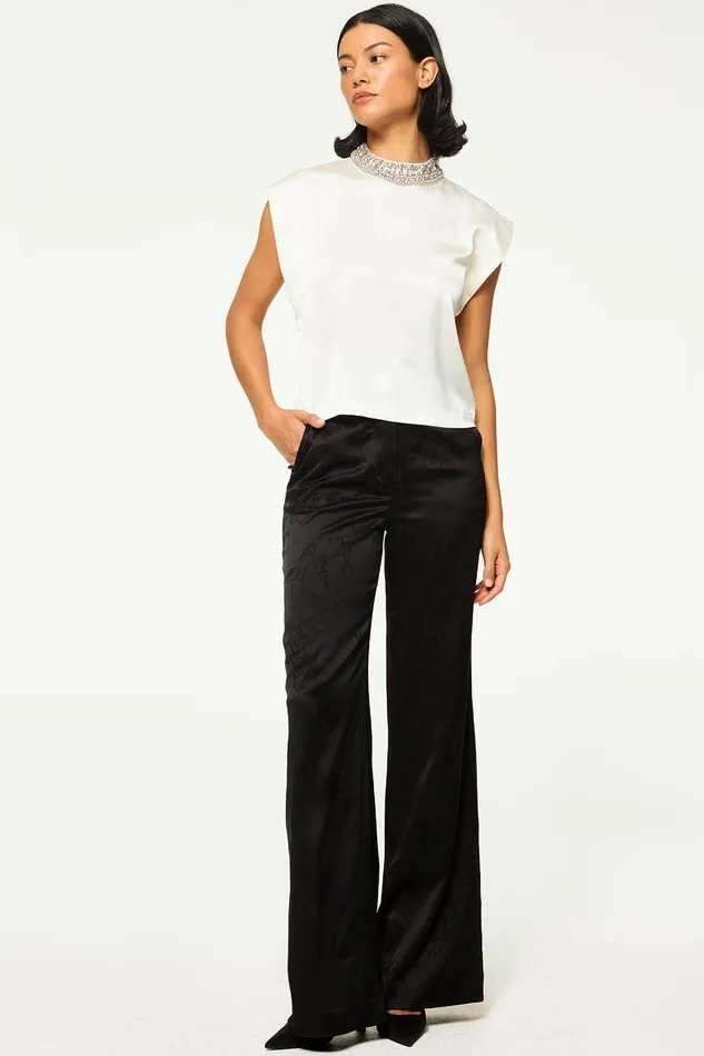Women MISA Los Angeles Matching Sets RILEY TOP Black Satin