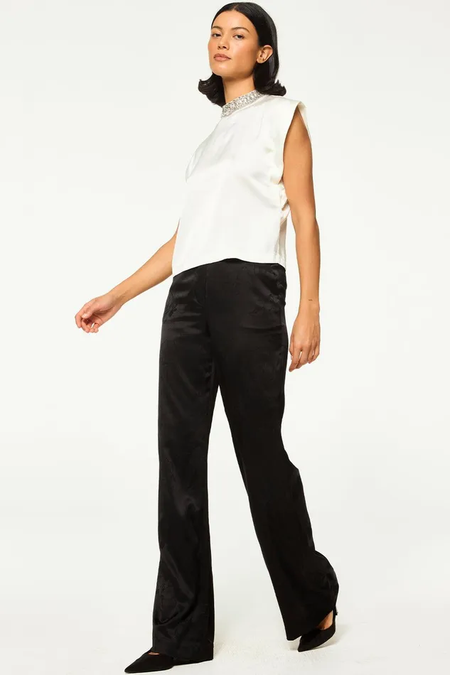 Women MISA Los Angeles Matching Sets RILEY TOP Black Satin