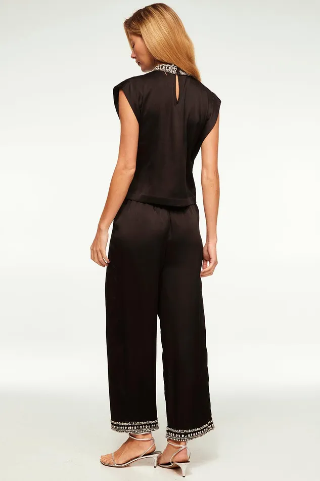 Women MISA Los Angeles Matching Sets RILEY TOP Black Satin