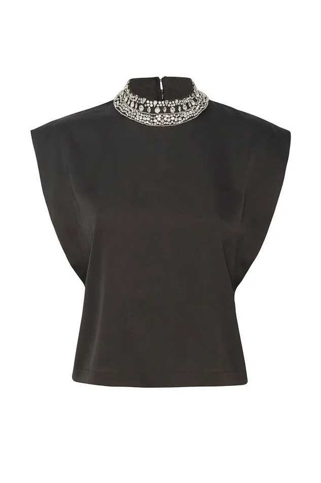 Women MISA Los Angeles Matching Sets RILEY TOP Black Satin