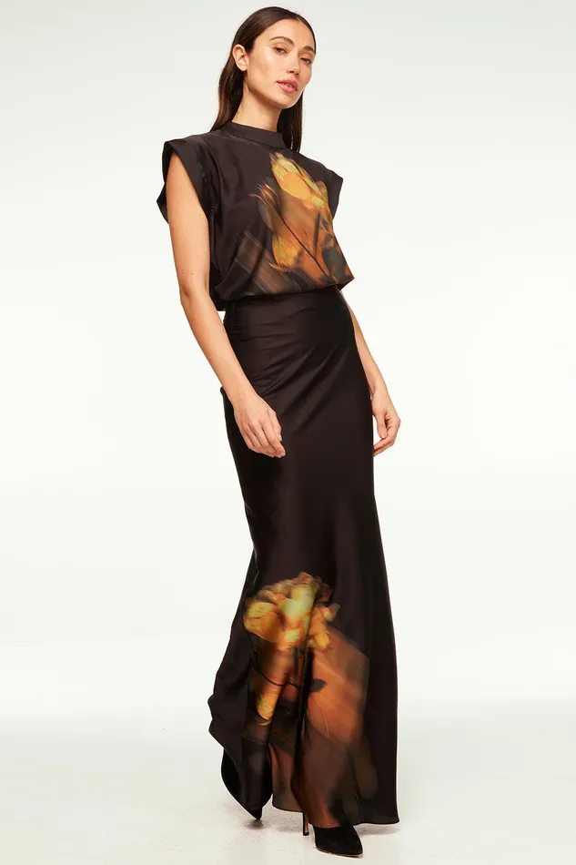 Women MISA Los Angeles Matching Sets SIERRA SKIRT Yellow Rose Satin