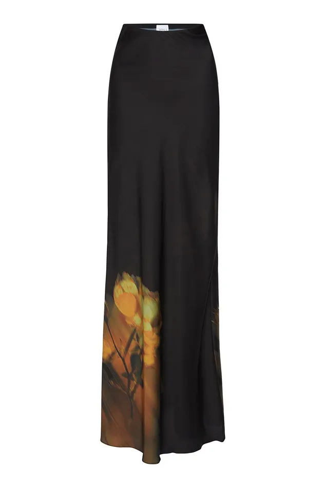 Women MISA Los Angeles Matching Sets SIERRA SKIRT Yellow Rose Satin
