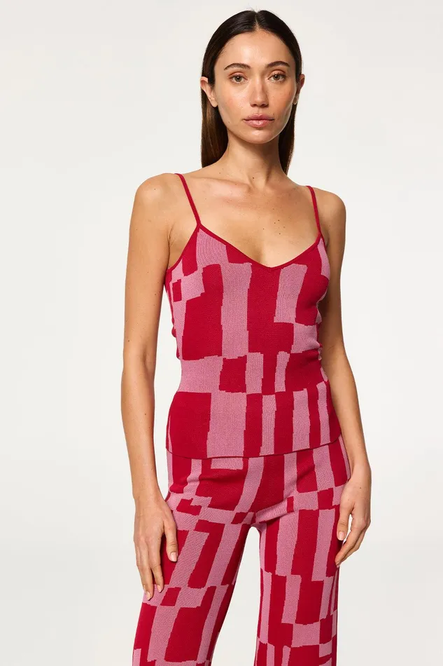 Women MISA Los Angeles Matching Sets UNA TOP Pink and Red