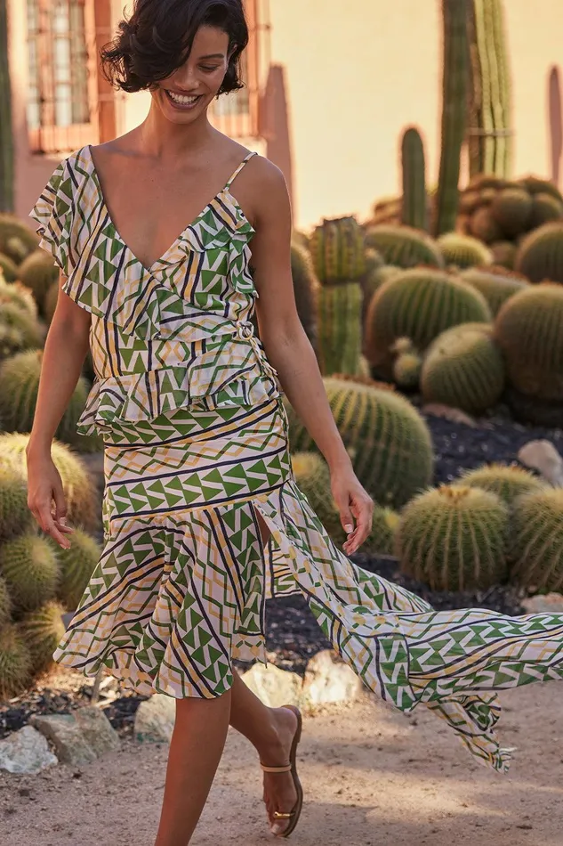 Women MISA Los Angeles Matching Sets VALLEA SKIRT Limoncello Geo Mix