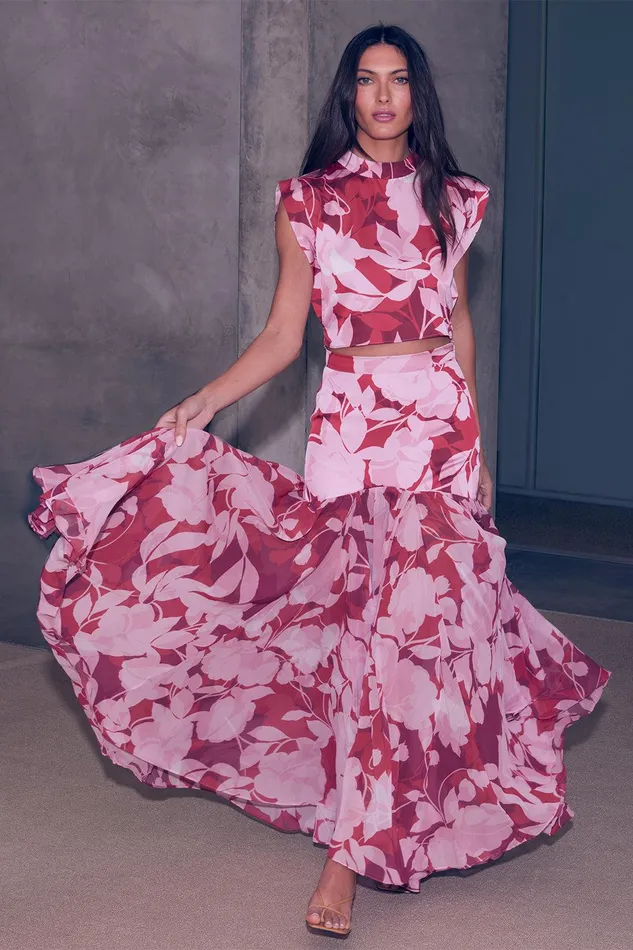 Women MISA Los Angeles Matching Sets YARA SKIRT Flora Rosada Mix