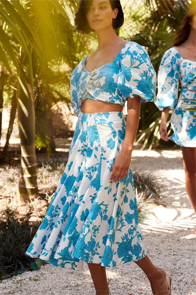 Women MISA Los Angeles Skirts and Shorts EMMA SKIRT Turquoise Flora Poplin