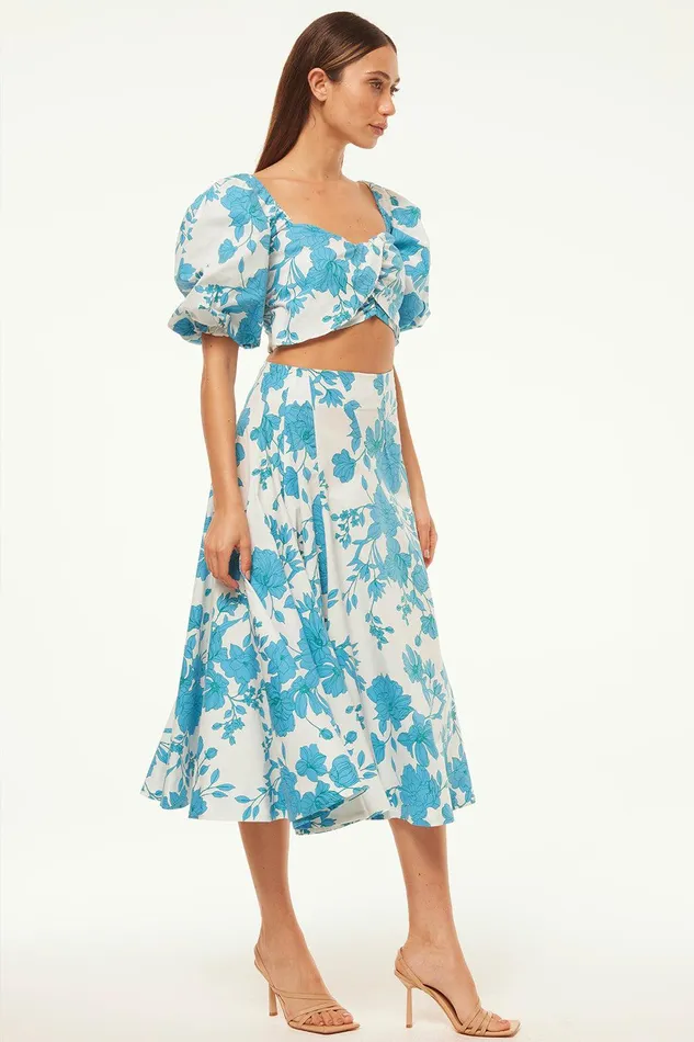 Women MISA Los Angeles Skirts and Shorts EMMA SKIRT Turquoise Flora Poplin