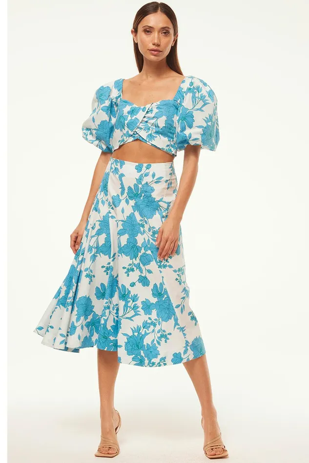 Women MISA Los Angeles Skirts and Shorts EMMA SKIRT Turquoise Flora Poplin
