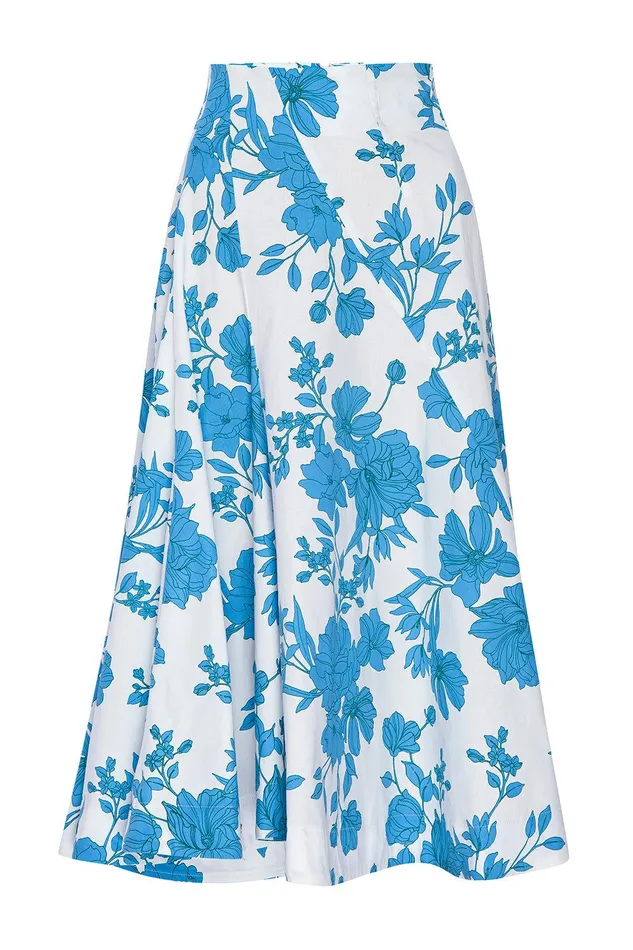 Women MISA Los Angeles Skirts and Shorts EMMA SKIRT Turquoise Flora Poplin