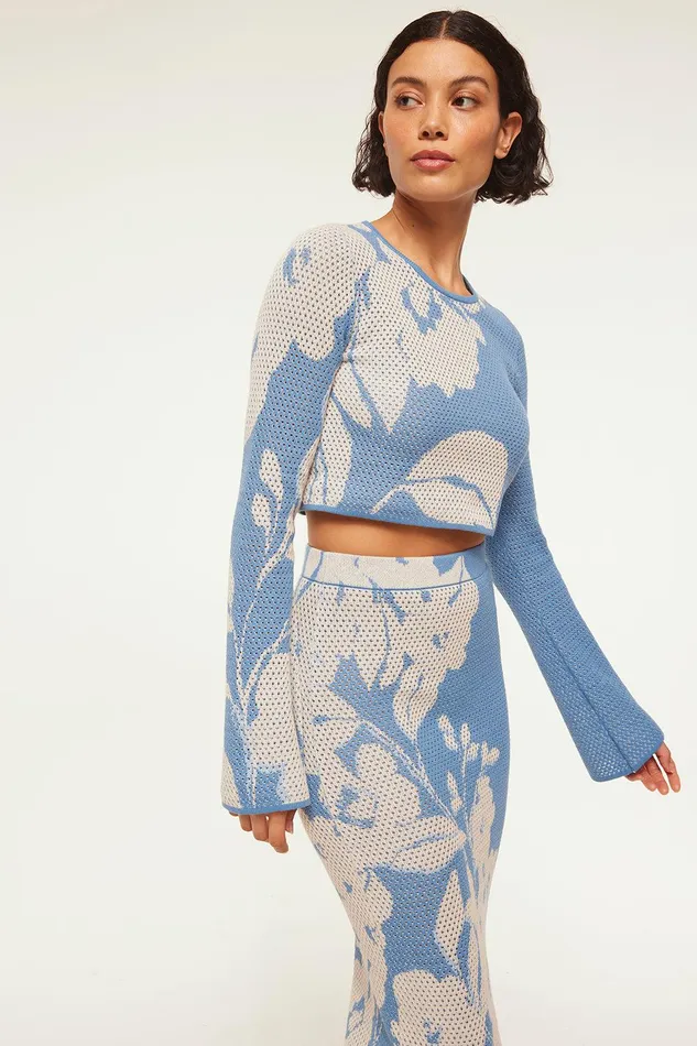 Women MISA Los Angeles Tops CASSI TOP Blue Hibiscus Flora