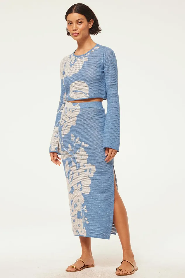 Women MISA Los Angeles Tops CASSI TOP Blue Hibiscus Flora