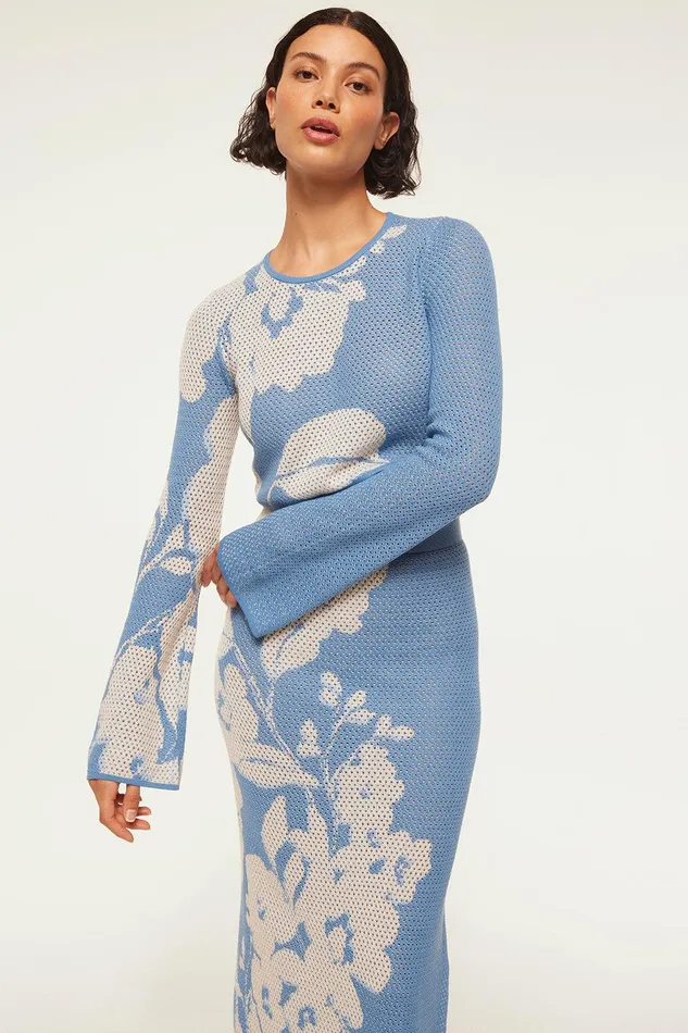 Women MISA Los Angeles Tops CASSI TOP Blue Hibiscus Flora