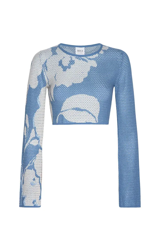 Women MISA Los Angeles Tops CASSI TOP Blue Hibiscus Flora