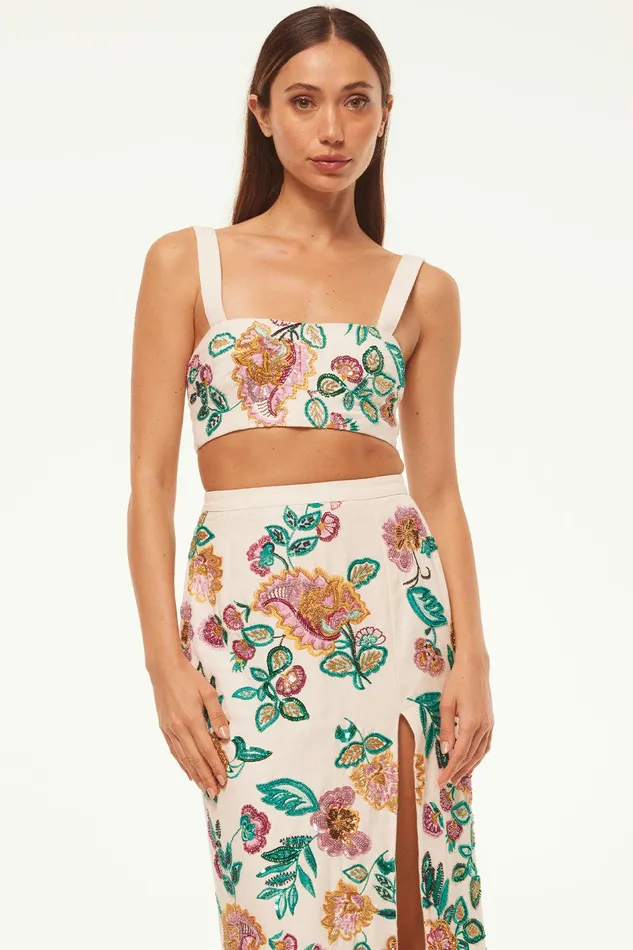 Women MISA Los Angeles Tops DRISS TOP Malika Paisley Floral Embroidery