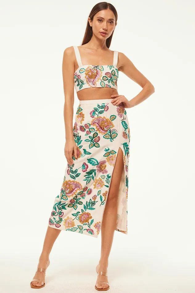 Women MISA Los Angeles Tops DRISS TOP Malika Paisley Floral Embroidery