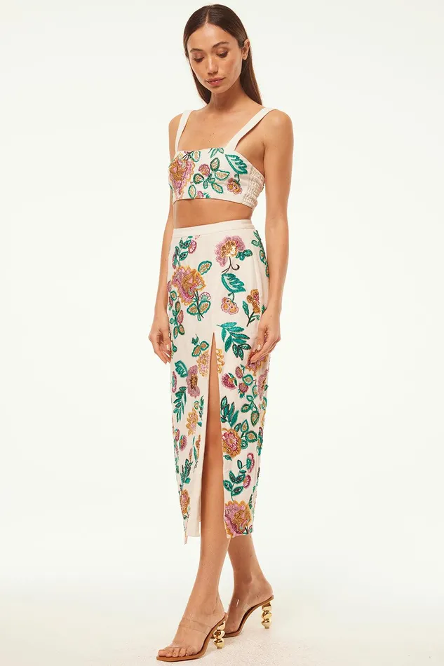 Women MISA Los Angeles Tops DRISS TOP Malika Paisley Floral Embroidery