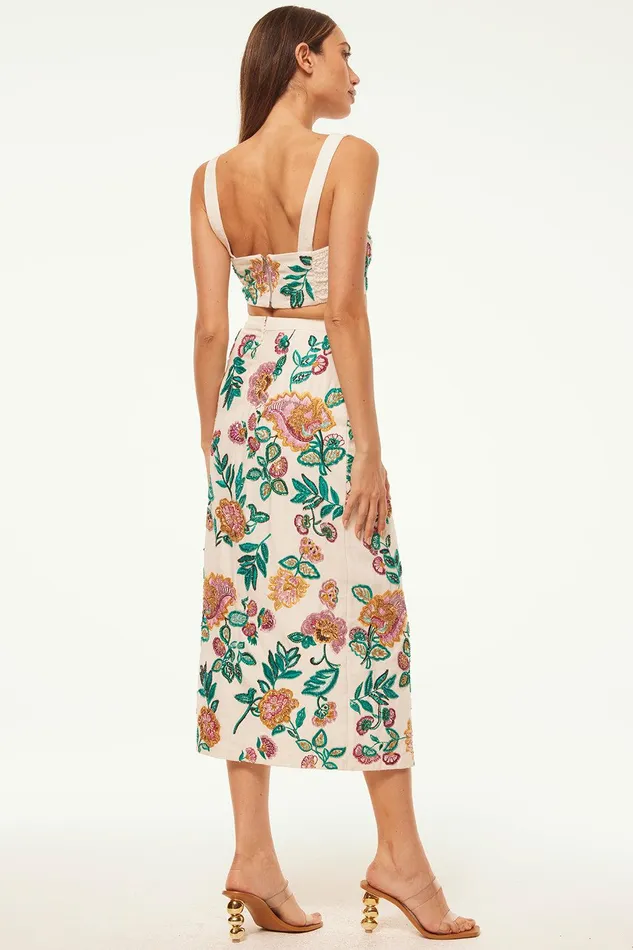 Women MISA Los Angeles Tops DRISS TOP Malika Paisley Floral Embroidery