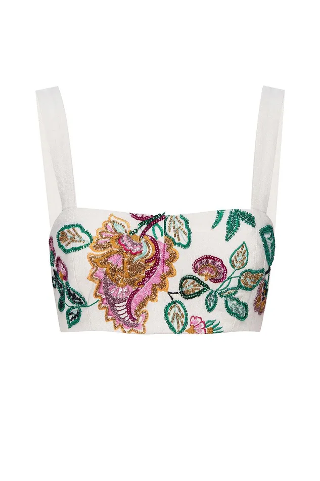 Women MISA Los Angeles Tops DRISS TOP Malika Paisley Floral Embroidery