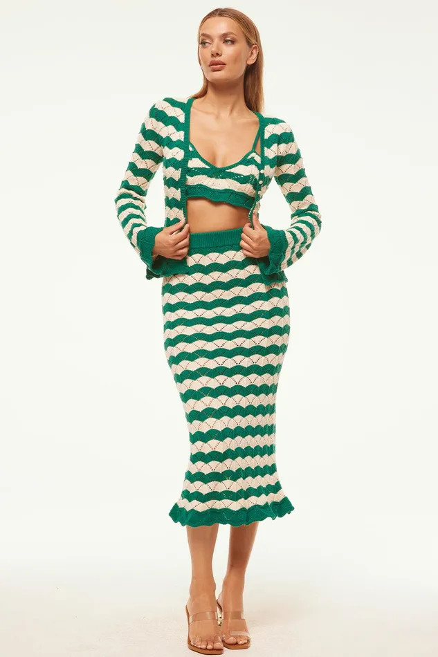 Women MISA Los Angeles Tops EIDA BRALETTE Emerald Stripe