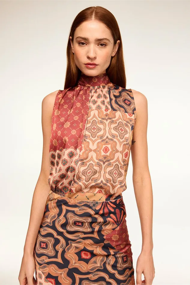 Women MISA Los Angeles Tops LUKA TOP Golden Straw Satin