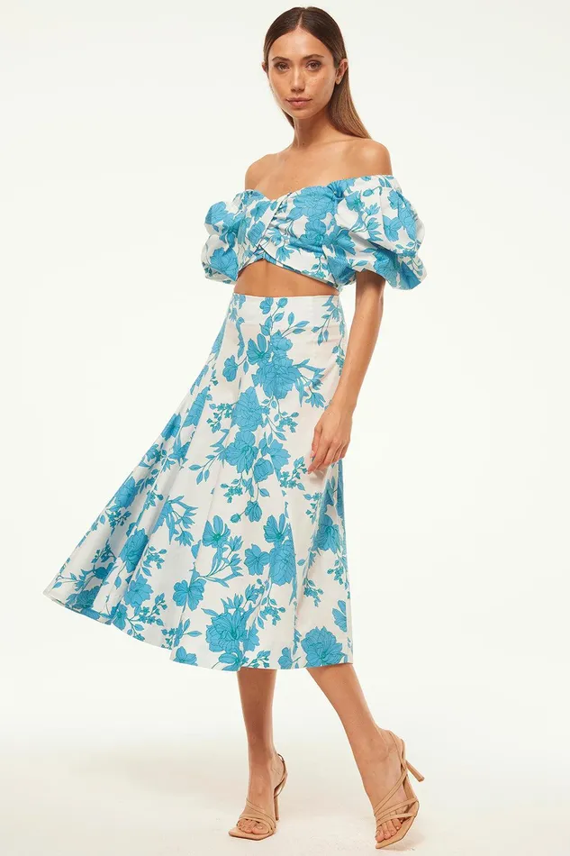 Women MISA Los Angeles Tops RORI TOP Turquoise Flora Poplin