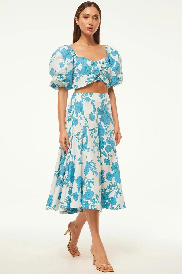 Women MISA Los Angeles Tops RORI TOP Turquoise Flora Poplin