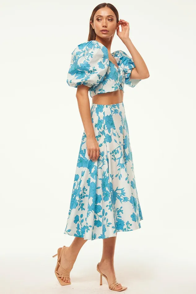 Women MISA Los Angeles Tops RORI TOP Turquoise Flora Poplin