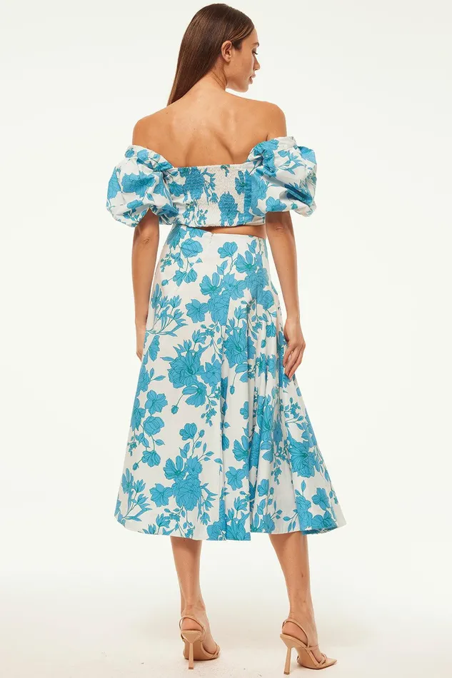Women MISA Los Angeles Tops RORI TOP Turquoise Flora Poplin