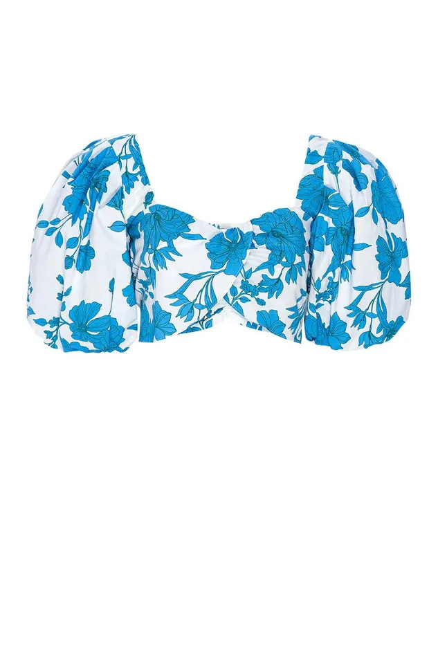 Women MISA Los Angeles Tops RORI TOP Turquoise Flora Poplin