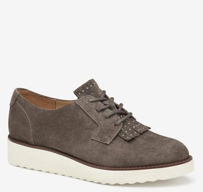 Women Mitzi Kiltie Oxford Dark Gray Suede JohnstonandMurphy Mules and Loafers