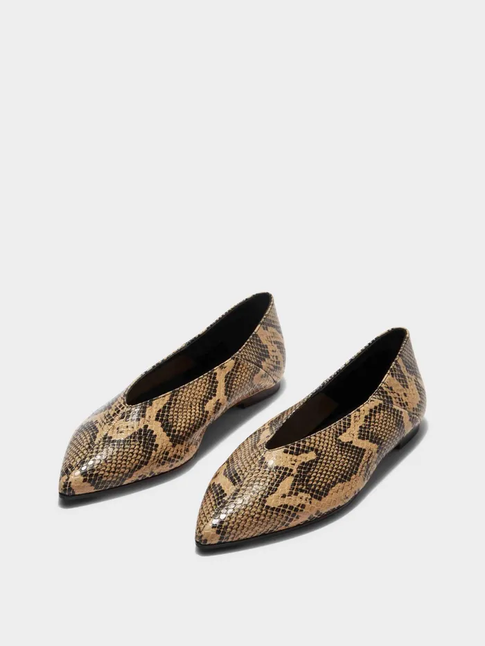 Women Moa SnakeEffect Calfskin Leather Ballet Flats Aeyde Flats