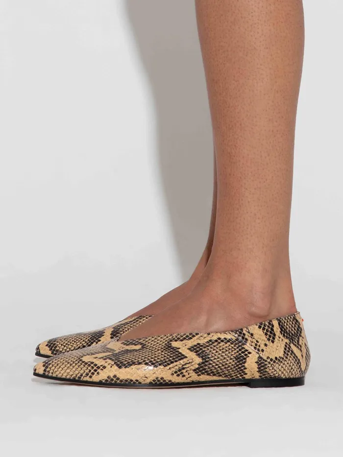 Women Moa SnakeEffect Calfskin Leather Ballet Flats Aeyde Flats