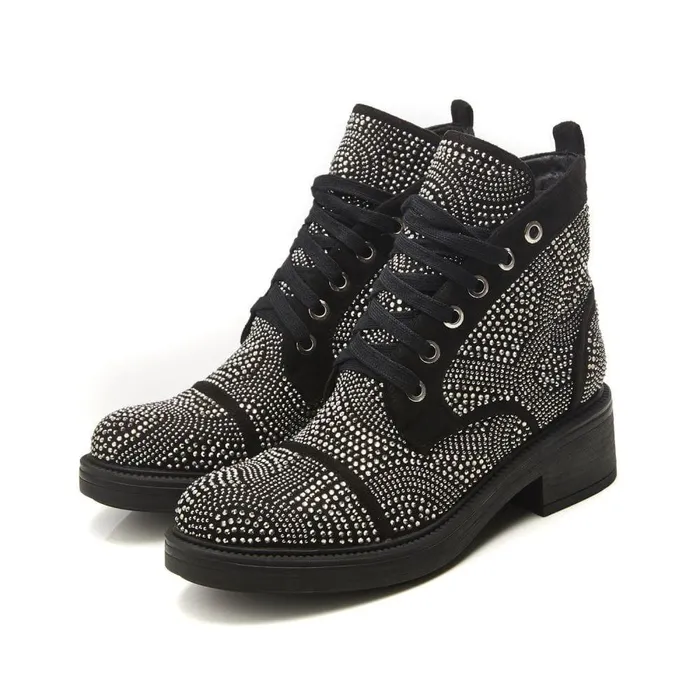Women Moda In Pelle Chunky Boots Aleyza Black Alcantara