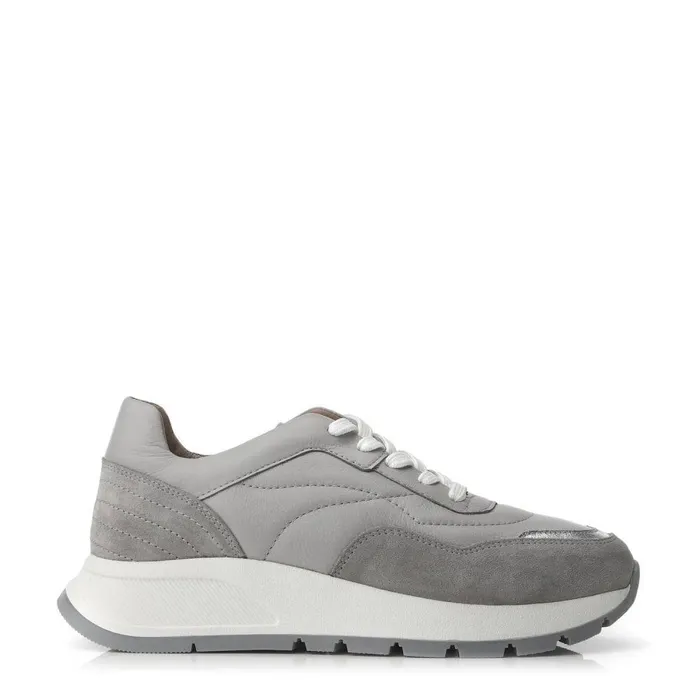 Women Moda In Pelle Chunky Trainers Shoon Sh Adaggio Grey Leather