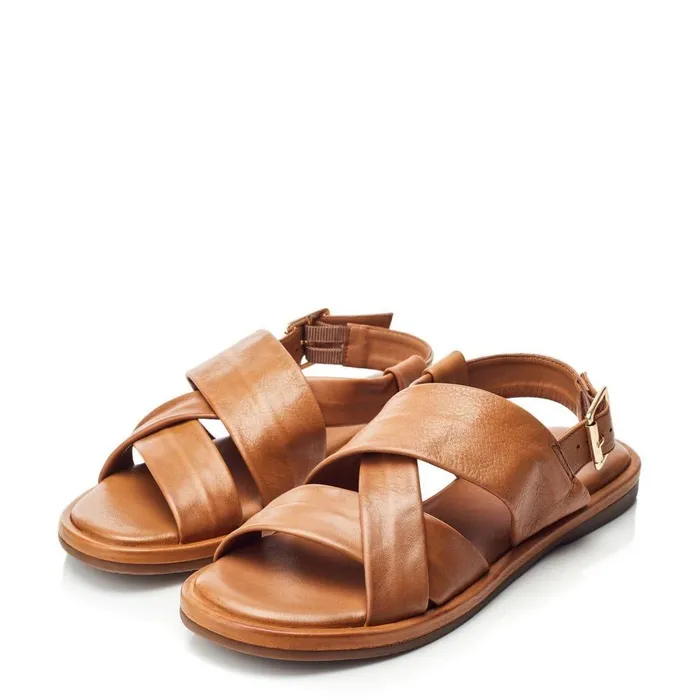 Women Moda In Pelle Flat Sandals Shoon Sh Garda Tan Leather