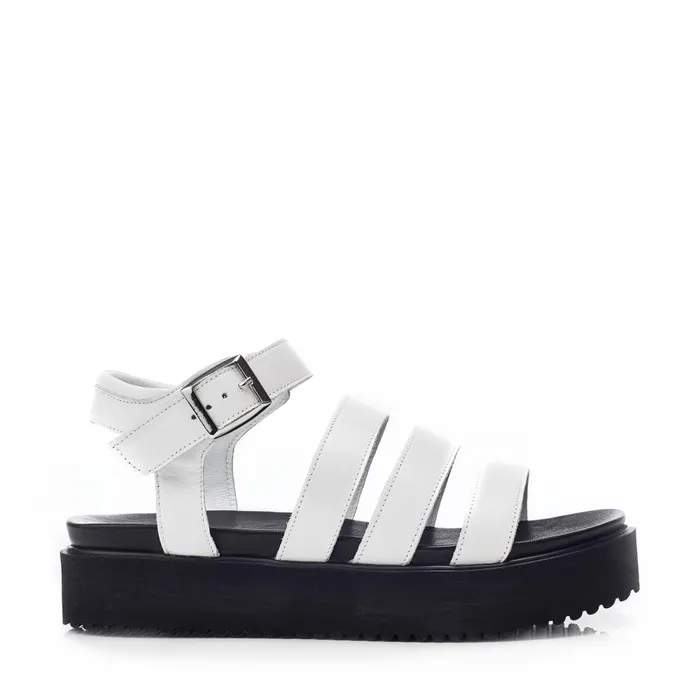 Women Moda In Pelle Flatform Sandals Bsoleful BRocker White Leather
