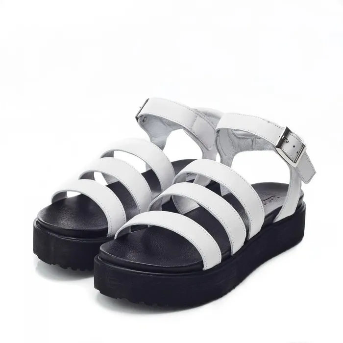Women Moda In Pelle Flatform Sandals Bsoleful BRocker White Leather