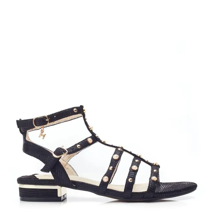 Women Moda In Pelle Heeled Sandals Olaino Black Lizard
