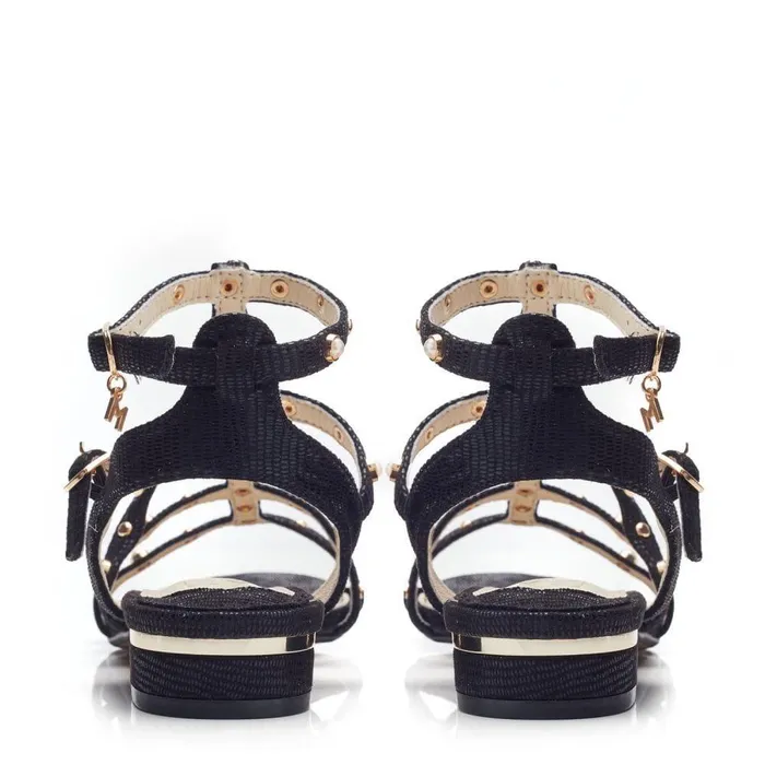 Women Moda In Pelle Heeled Sandals Olaino Black Lizard Women Moda In Pelle Heeled Sandals Olaino Black Lizard