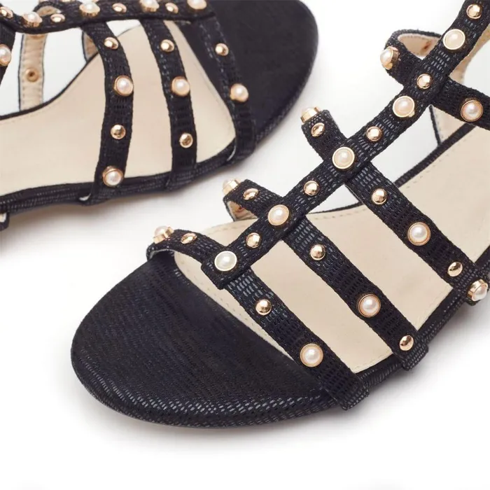 Women Moda In Pelle Heeled Sandals Olaino Black Lizard Women Moda In Pelle Heeled Sandals Olaino Black Lizard