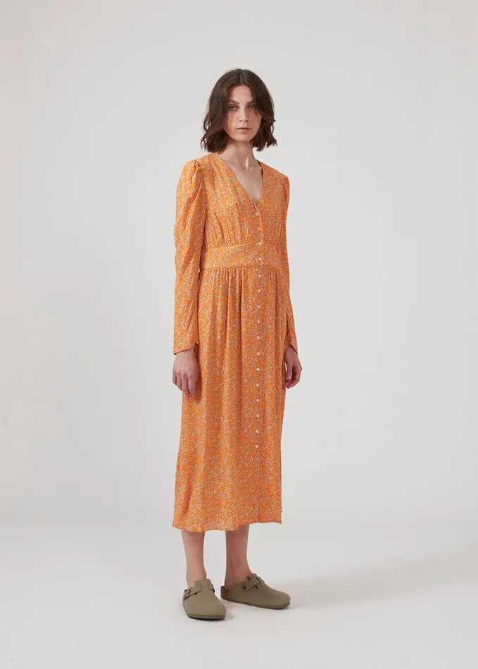 Women Modstrm Dresses CorinnaMD Print Dress Vibrant Orange Flower Leaf