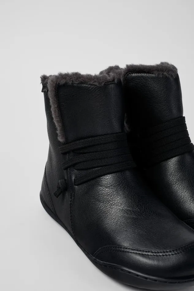 Women Peu Black Leather Ankle Boots Camper Ankle Boots