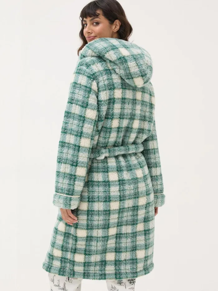 Women Pyjamas and Nightwear Fat Face Green Check Borg Dressing Gown Women Pyjamas and Nightwear Fat Face Green Check Borg Dressing Gown