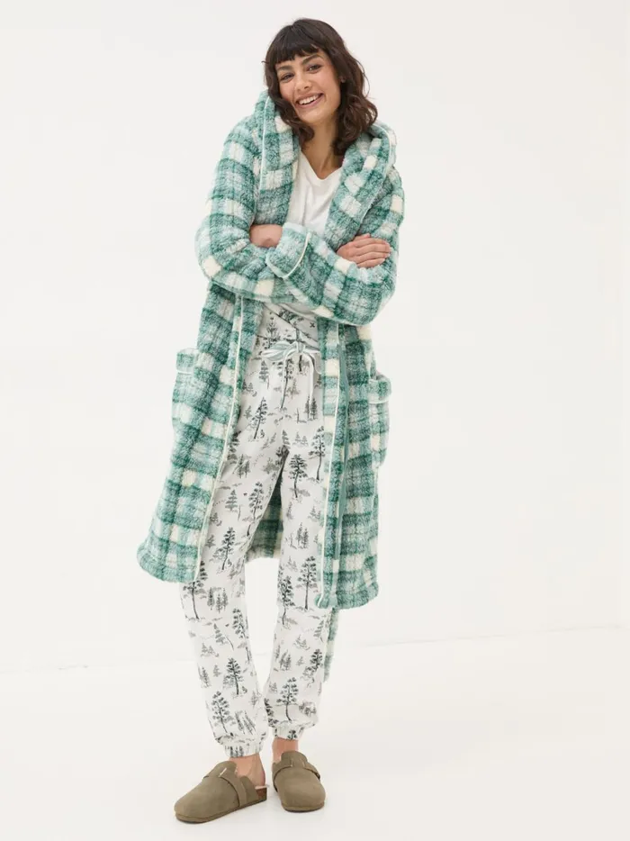 Women Pyjamas and Nightwear Fat Face Green Check Borg Dressing Gown Women Pyjamas and Nightwear Fat Face Green Check Borg Dressing Gown