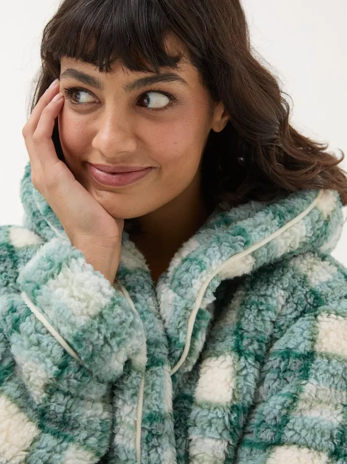 Women Pyjamas and Nightwear Fat Face Green Check Borg Dressing Gown Women Pyjamas and Nightwear Fat Face Green Check Borg Dressing Gown