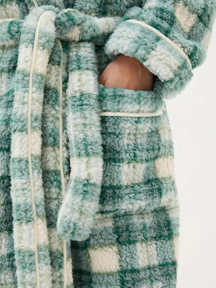 Women Pyjamas and Nightwear Fat Face Green Check Borg Dressing Gown Women Pyjamas and Nightwear Fat Face Green Check Borg Dressing Gown