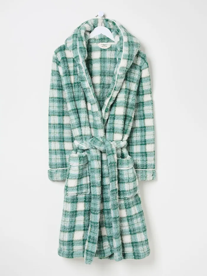 Women Pyjamas and Nightwear Fat Face Green Check Borg Dressing Gown Women Pyjamas and Nightwear Fat Face Green Check Borg Dressing Gown