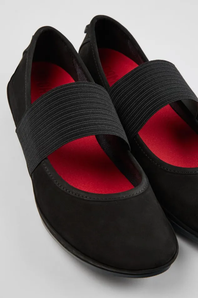 Women Right Black Nubuck Mary Jane Camper Ballerinas