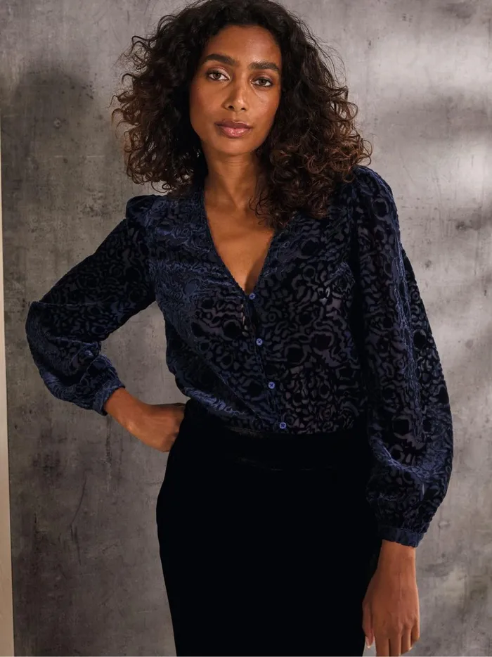 Women Shirts and Blouses Fat Face Joelle Blue Burnout Blouse